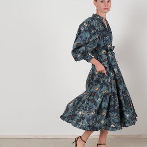 $485 Ulla Johnson Dolores MIDI Print Dress in Rain Forest-$300